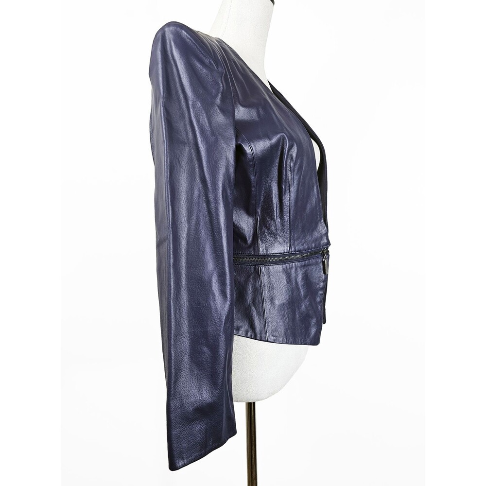 Hal Rubenstein Small Dark Purple Leather Blazer Jacket Retro Cropped - Picture 2 of 11